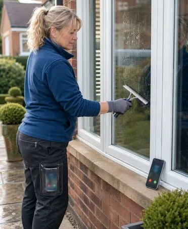 Window cleaner unable to answer a booking call while working outside a customer property