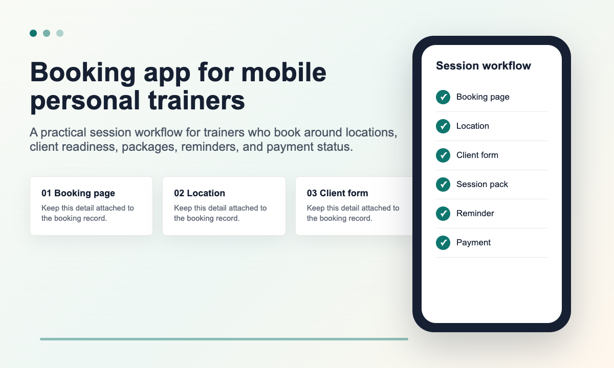 Mobile personal trainer booking workflow from enquiry to session record