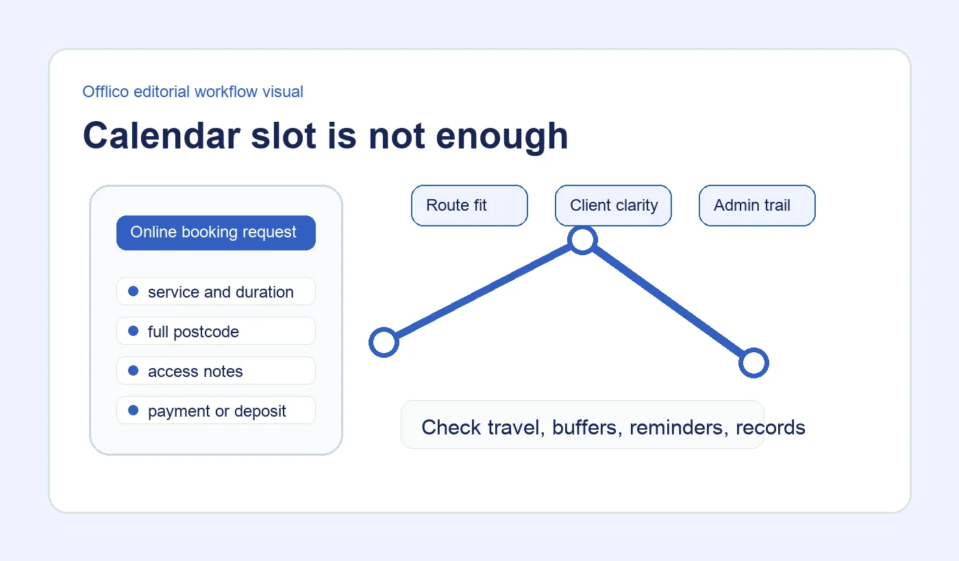 Booking form questions for service address access and timing details