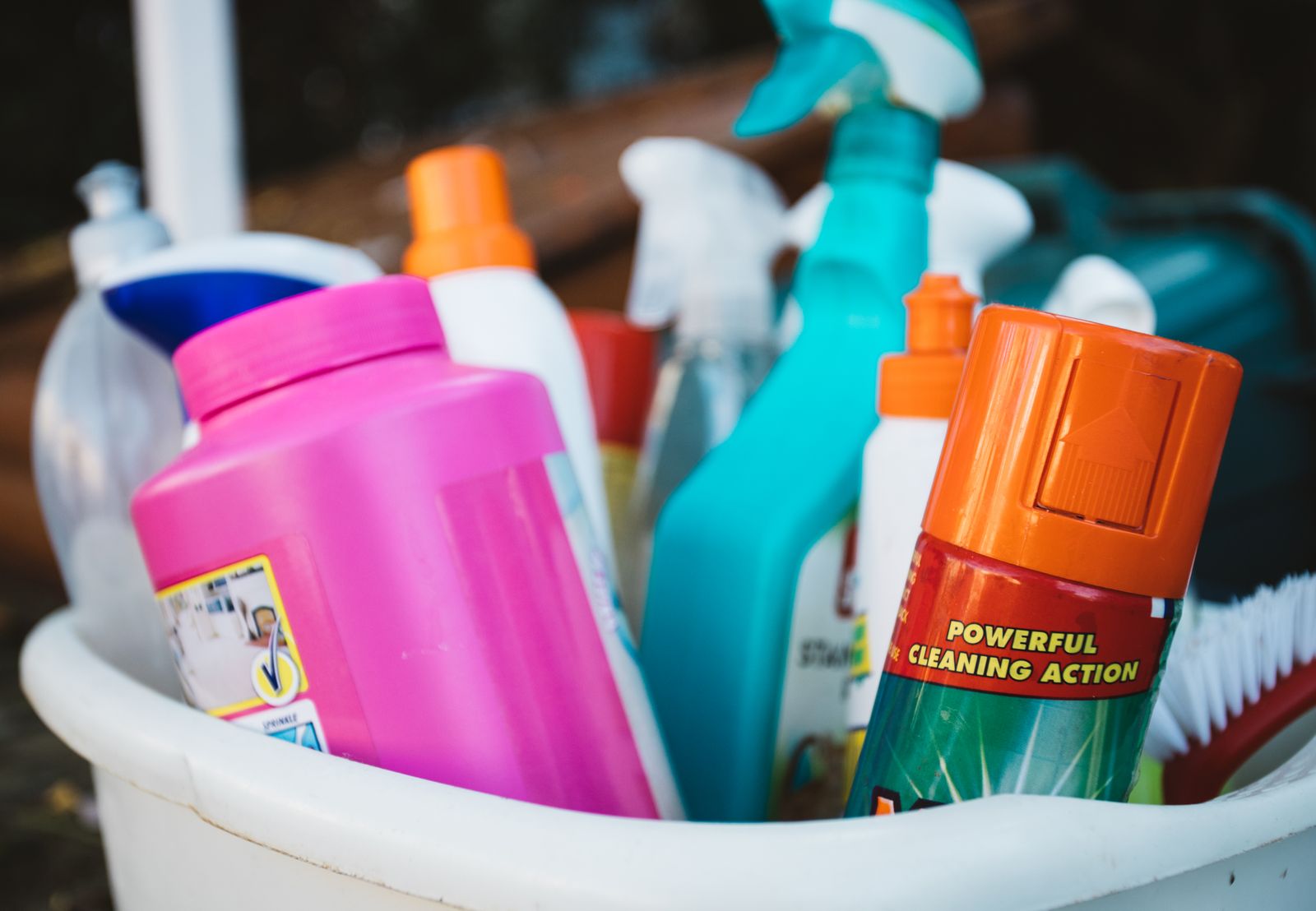 Cleaning supplies ready for a mobile cleaner bookkeeping workflow