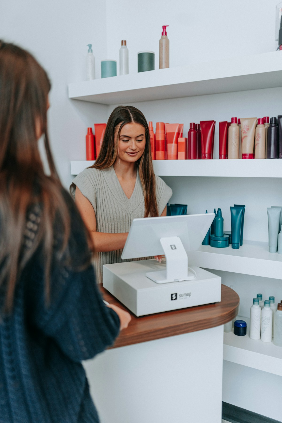 Hair salon checkout with payment terminal