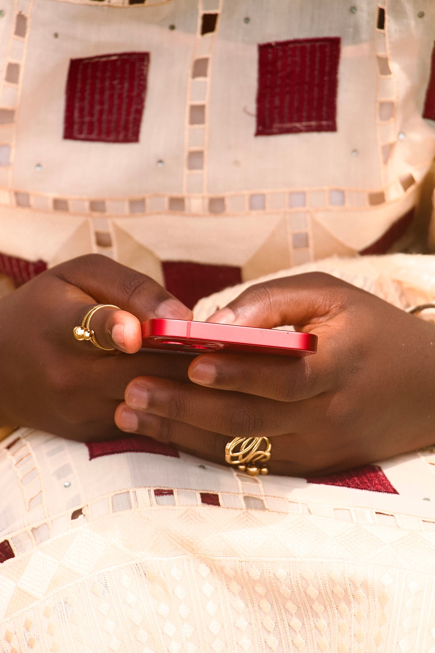 Hands using a smartphone to read or send a text message