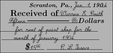 Example receipt used for bookkeeping records