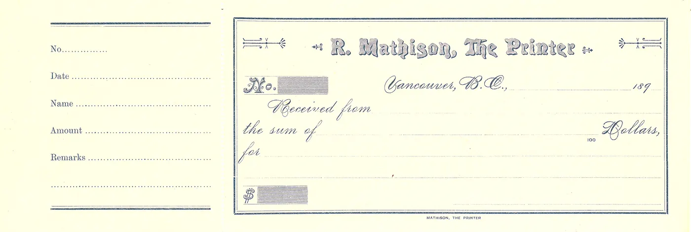 Blank receipt and invoice style document