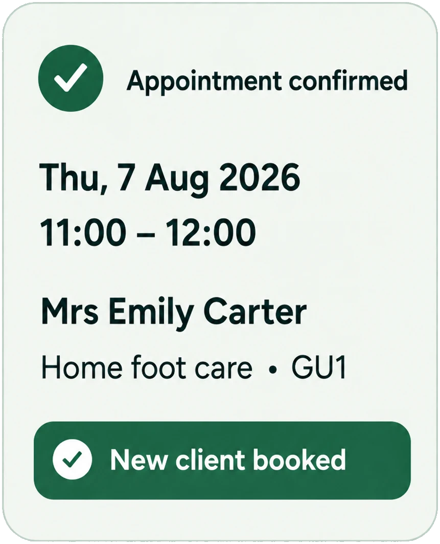 Appointment confirmed for Mrs Emily Carter after accepting the local request