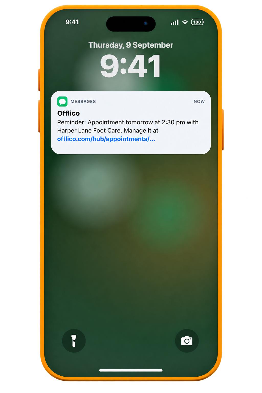 Offlico appointment reminder shown as an iPhone notification