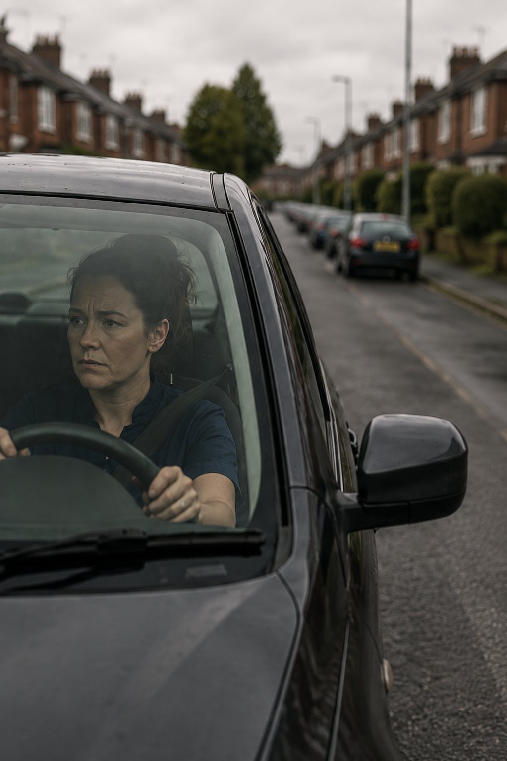 Mobile chiropodist sitting in a car after driving to a missed home visit