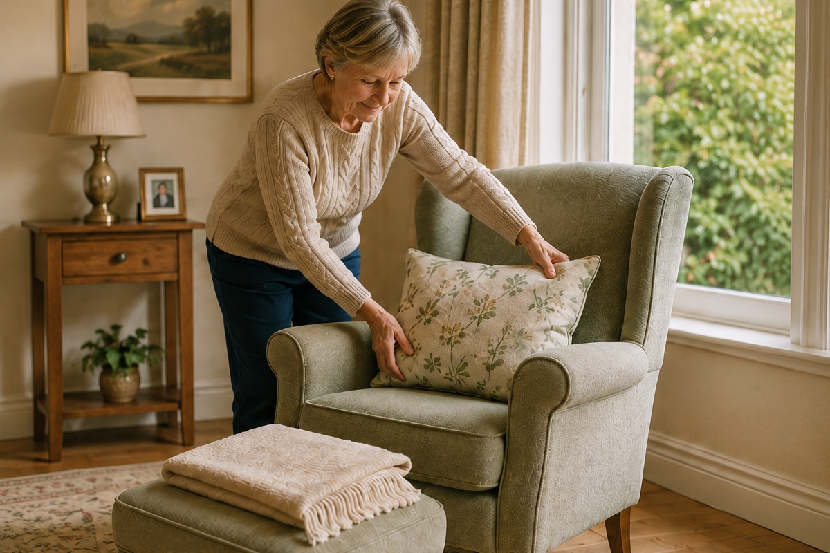 Client preparing an armchair before a chiropody home visit
