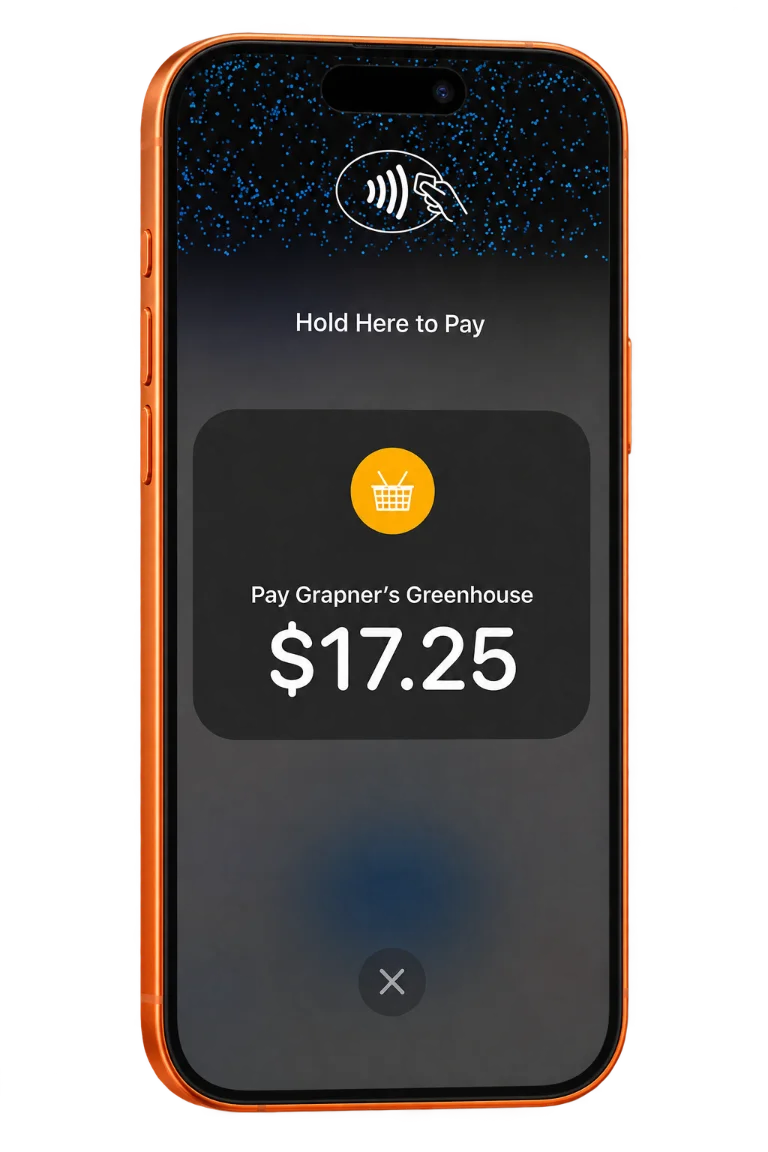 Tap to Pay contactless payment screen on an iPhone