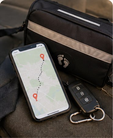 Phone route map beside a chiropodist work bag showing appointments spread across different areas