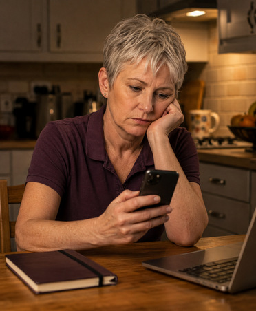 Phone showing missed calls, voicemails and client messages for a cleaner