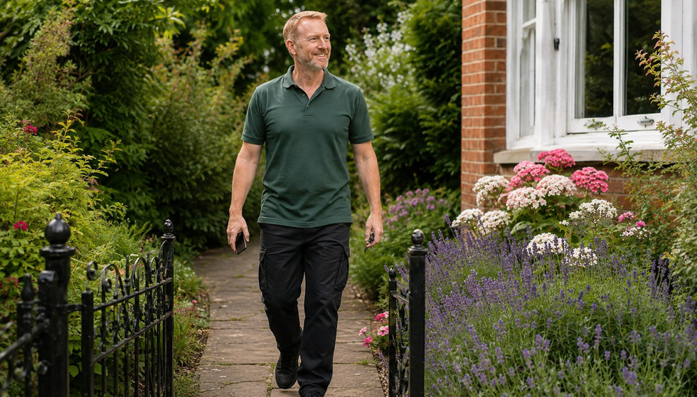 Cleaner arriving at a client home for a cleaning appointment