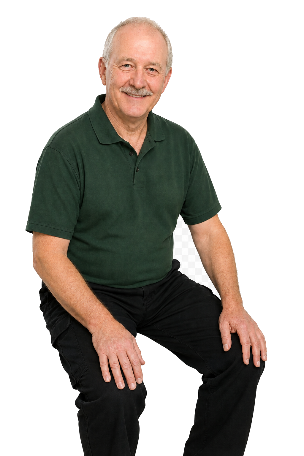 Smiling cleaner in black scrubs