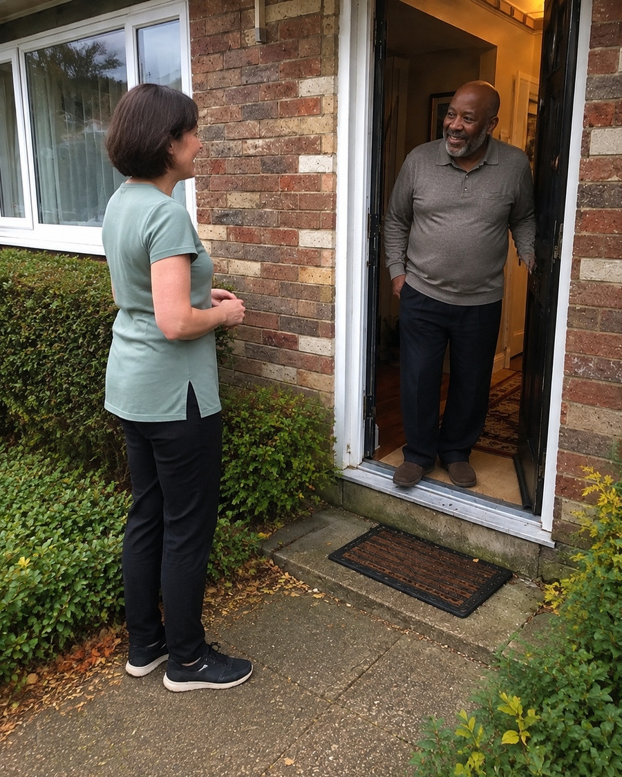 Mobile cleaning appointment professional arriving for a booked home visit