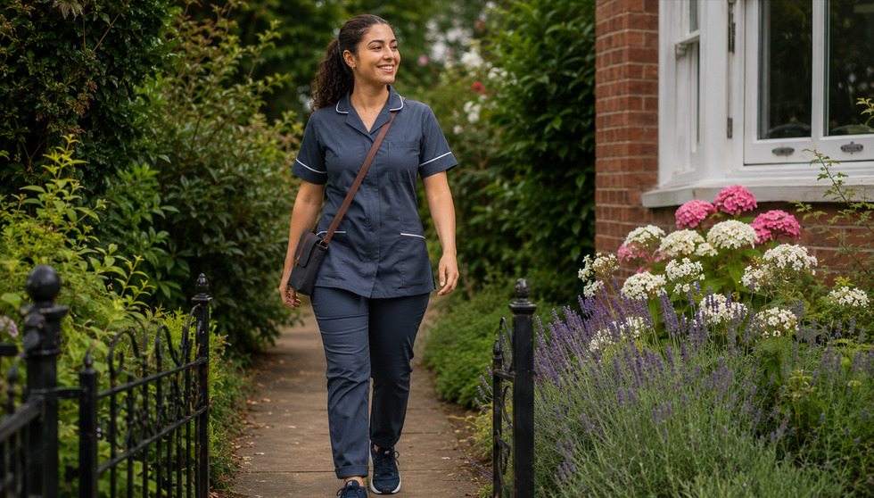 Ear wax removal specialist arriving at a client home for an ear wax removal appointment