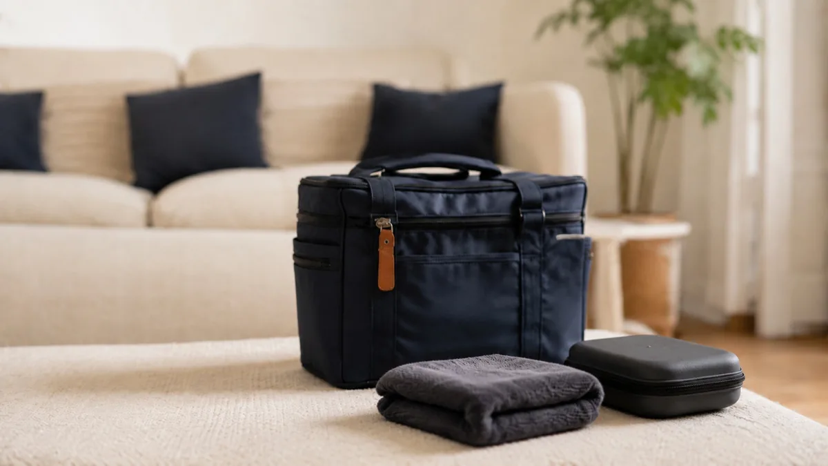 Mobile ear wax removal specialist work bag and equipment ready for a home visit