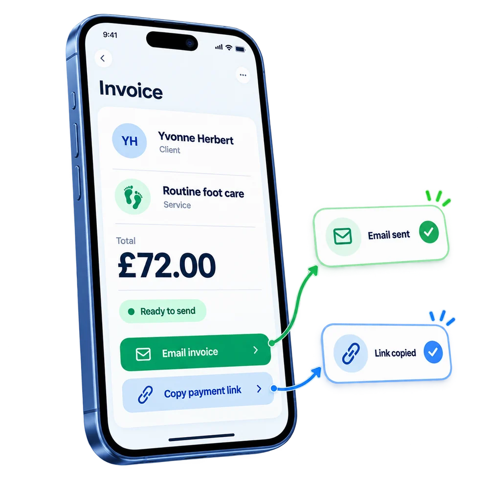Offlico invoice ready to email with a shareable payment link