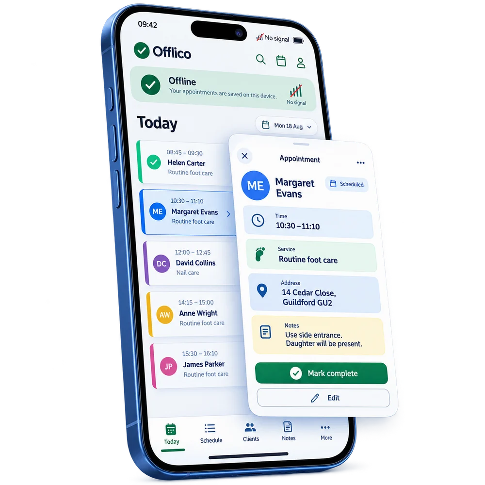 Offlico mobile app opening scheduled appointments while offline
