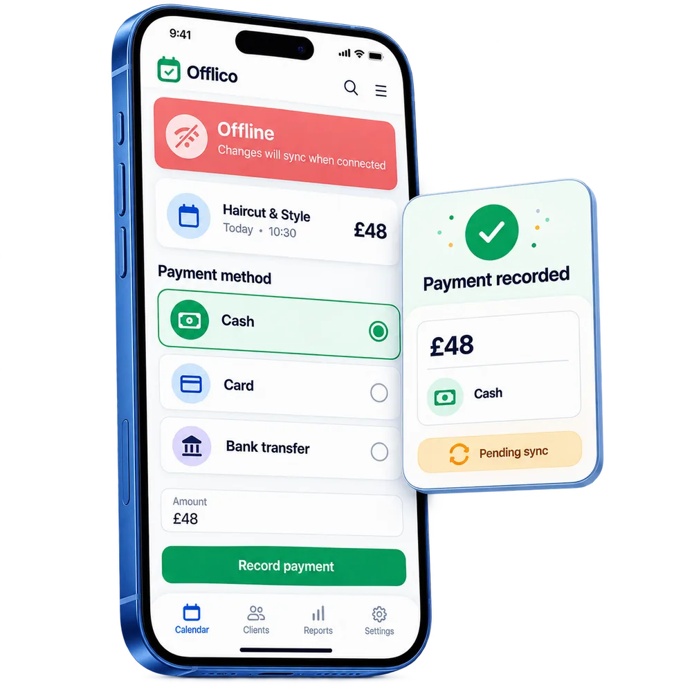 Offlico offline payment options for cash card and bank transfer
