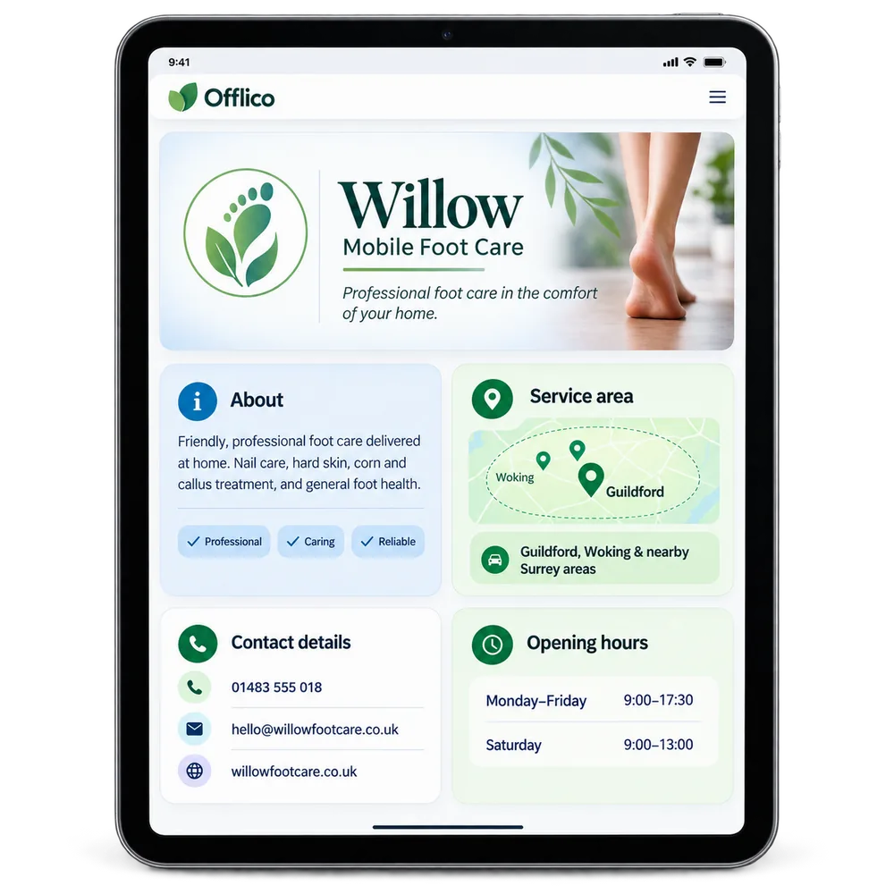 Offlico public business profile with description service area and contact details