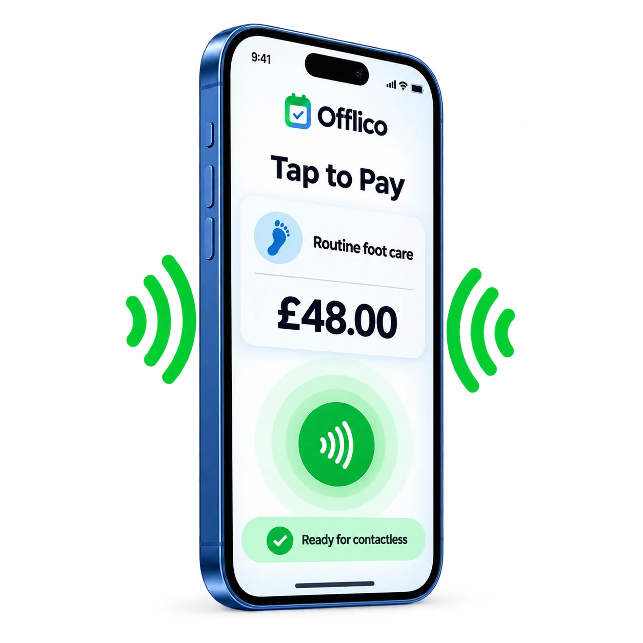 Supported iPhone accepting contactless payments with Offlico