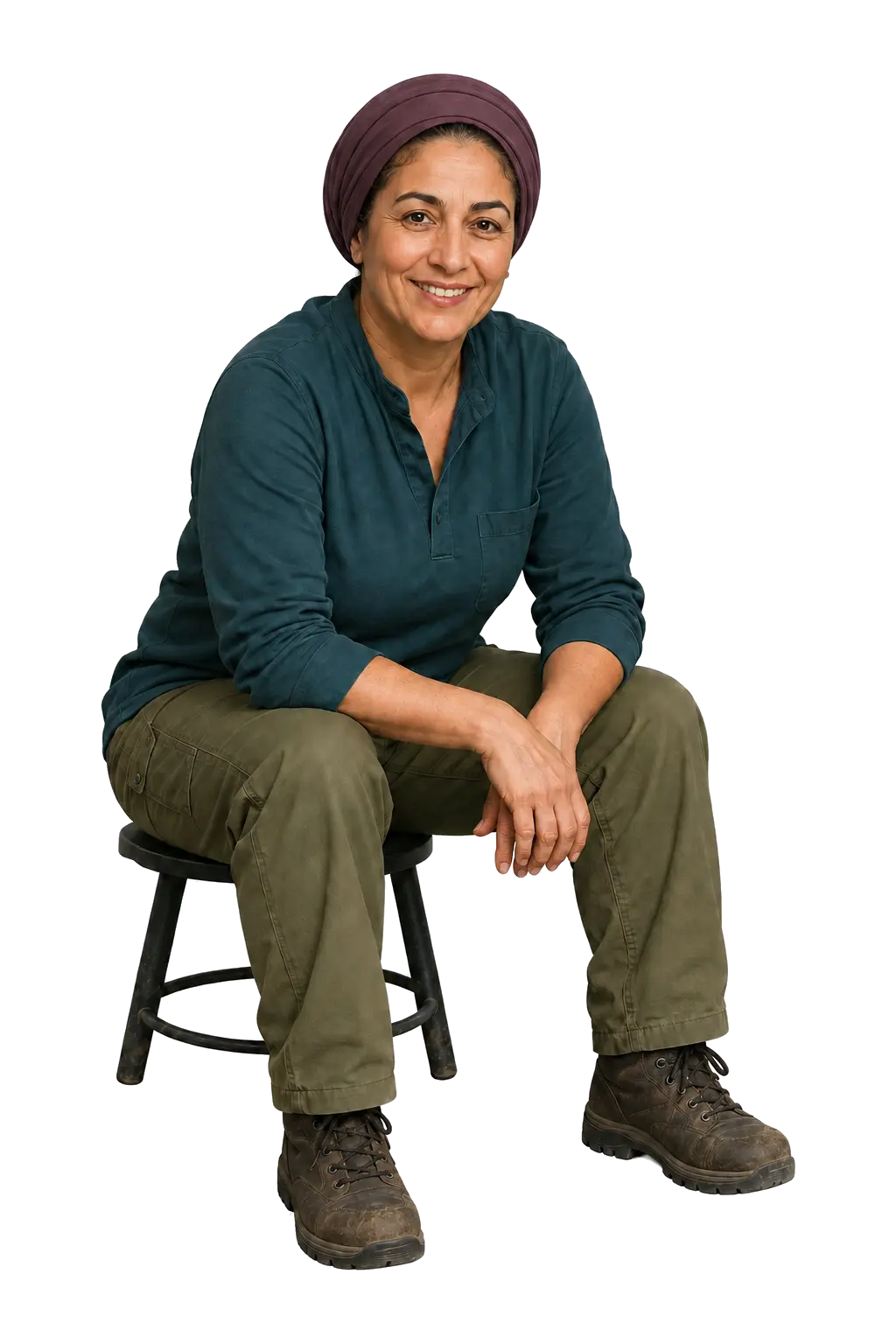 Smiling gardener in black scrubs