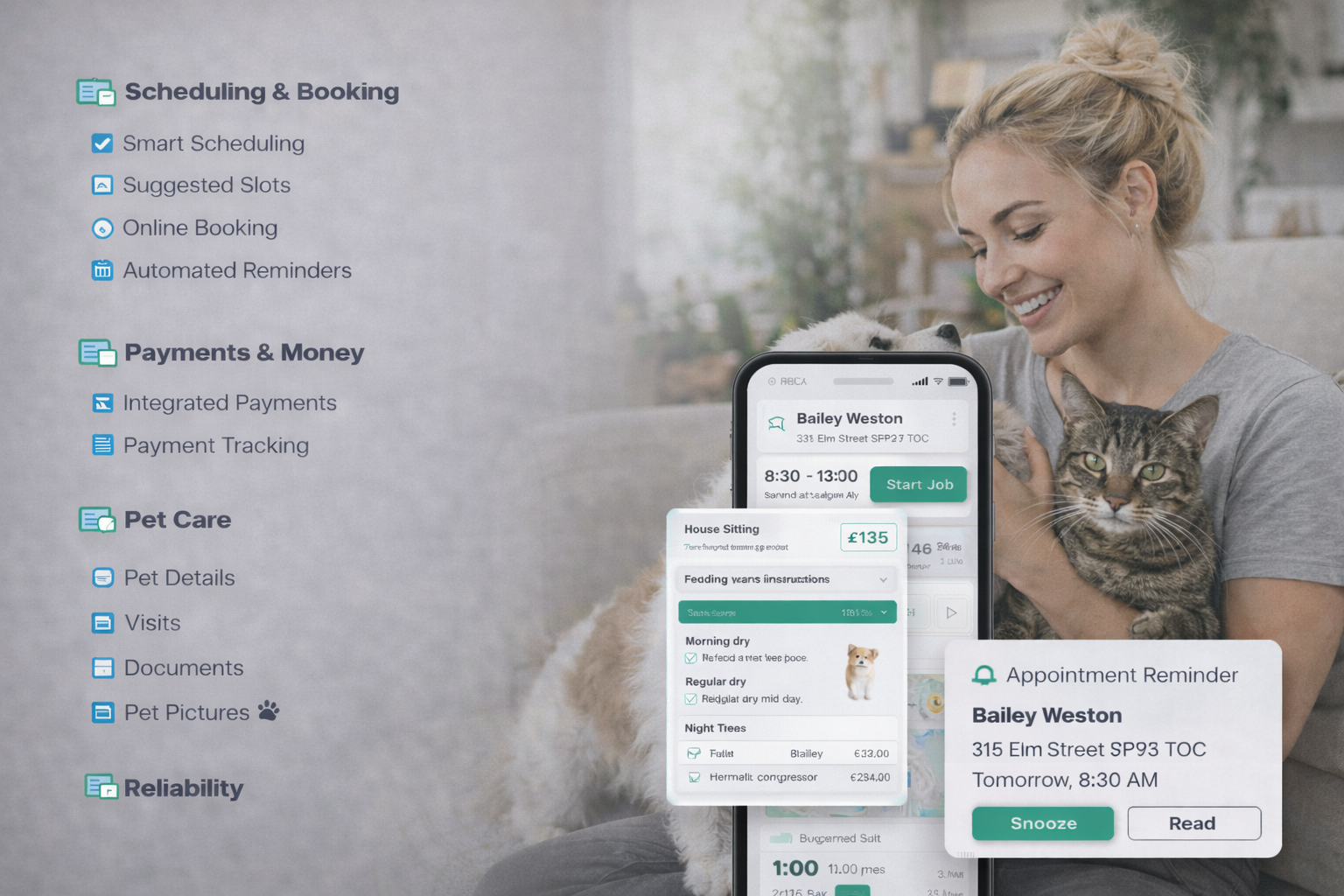 Pet sitter reviewing visit notes and client details