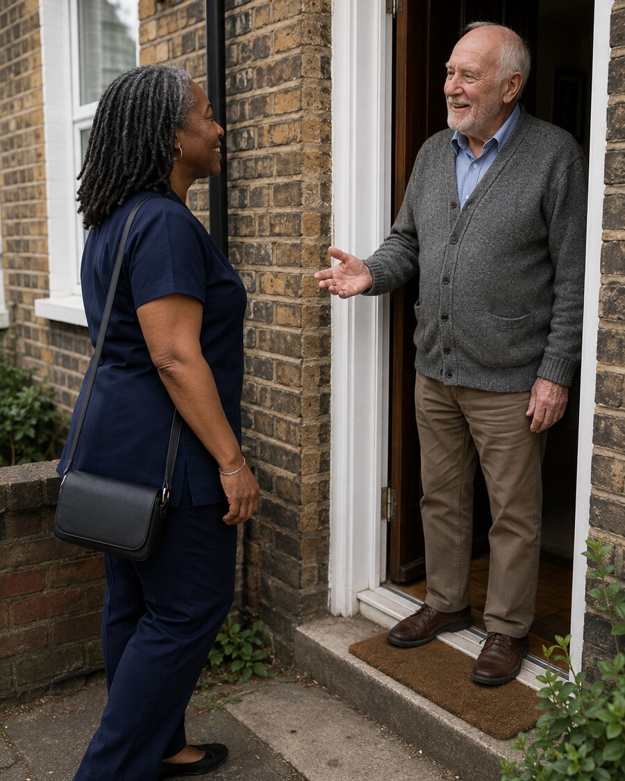 Mobile hair appointment professional arriving for a booked home visit